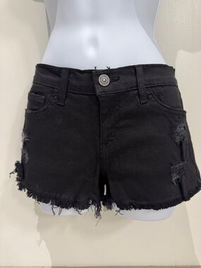 Flying Monkey Black Distressed Frayed Hem Denim Shorts